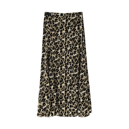 Spring retro fashion leopard print skirt slim elegant tulle dress