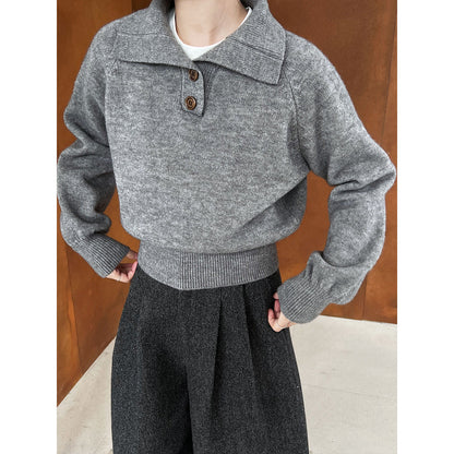 Premium polo collar, thin waist short sweater