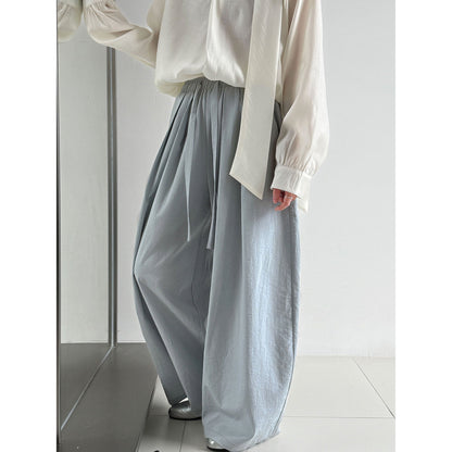Japanese simple elastic waist drawstring hanging casual pants women's early spring new loose wide-leg trousers