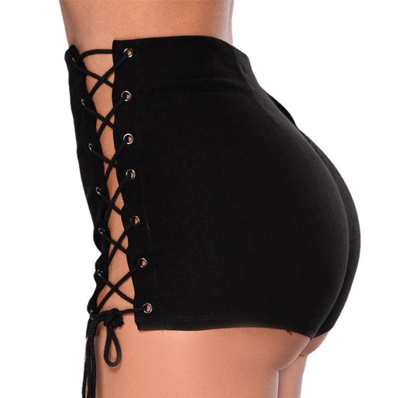 High-Waisted Denim Shorts with Side Lace-Up