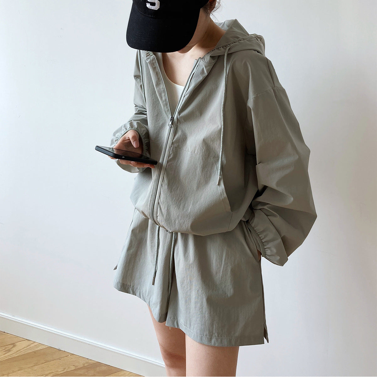 Wide Leg Shorts Hooded Sunscreen Two-piece Set