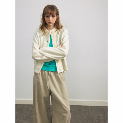 Autumn new casual all-wool stand-up collar simple solid color single-breasted wool cardigan