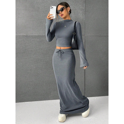 Solid Color Long Sleeve Top & Trousers Set