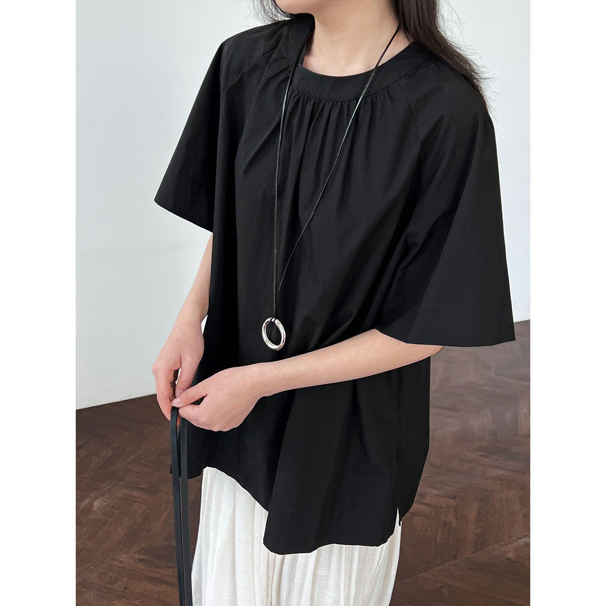 Korean version of the back hollow short-sleeved shirt women's summer new lazy wind loose backless shirt top