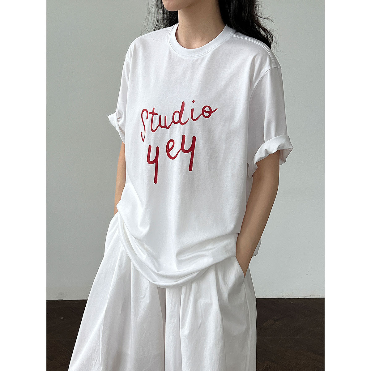 Letter print crew neck T-shirt women's summer new Korean simple commuter versatile short-sleeved top
