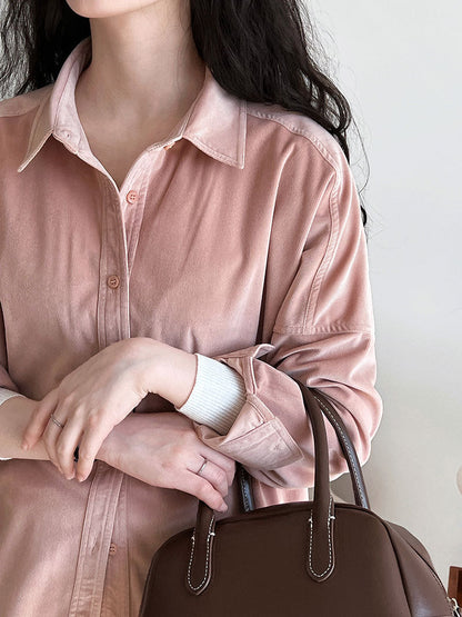 Japanese minimalist thickened brushed corduroy shirt for women