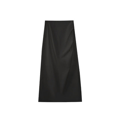 Women's High-Waist Slim-Fit Split Hem Solid Cotton Maxi Skirt