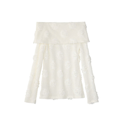 Japanese retro sweet age-reducing texture long-sleeved one-word shoulder bottoming shirt
