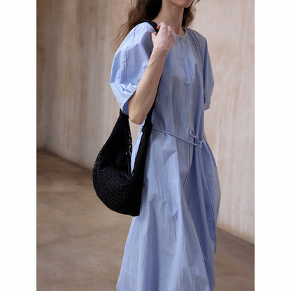 Summer long dress with shoulder sleeves and straps