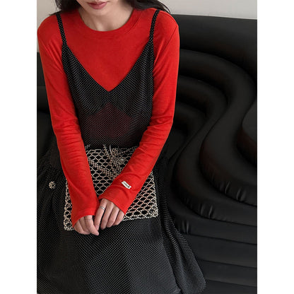 Retro polka dot perspective stacked vest skirt women's 26 early spring new niche lazy wind suspender skirt