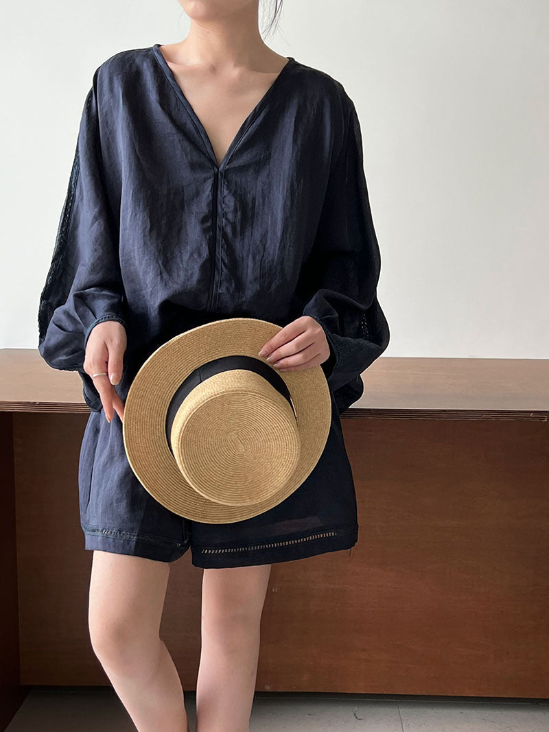 Korean style designer casual v-neck long sleeve top + versatile shorts women's summer new arrival lazy loungewear set