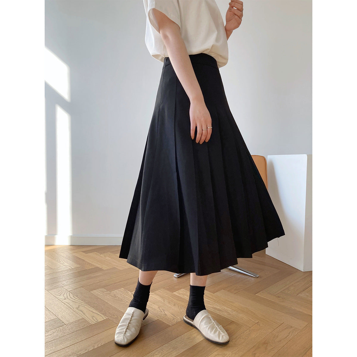 2024 new korean style french retro a-line pleated skirt - high waist, flared, and pleated midi skirt for women