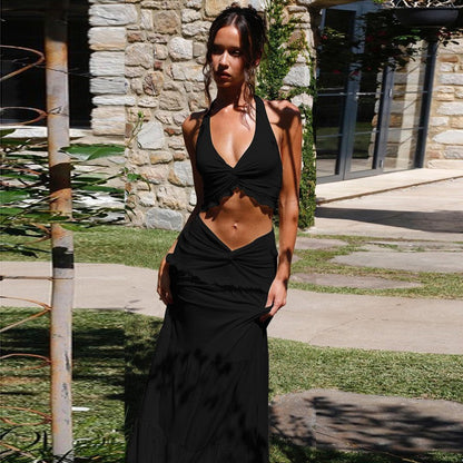 Pleated Cami Top & Ruffle Maxi Skirt Set