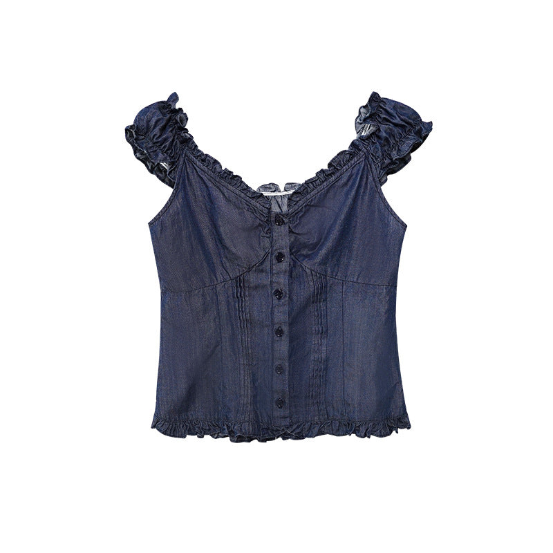 Shirt French Fungus Edge V-Neck Slim Fit Top