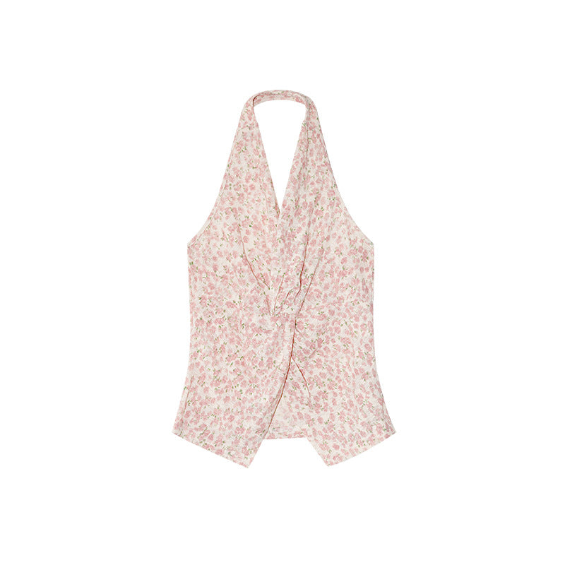 Sweet and sexy v-neck slim neck floral small suspender vest