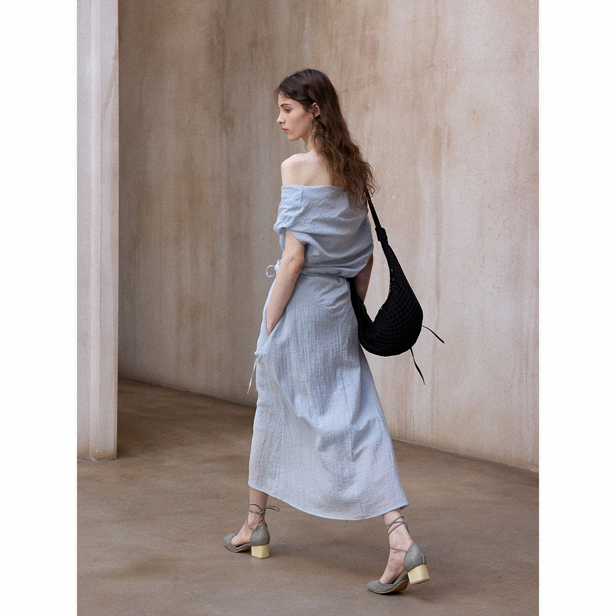 Tencel Off-Shoulder Dress Women Slim Fit Tube Top Long Irregular Hem