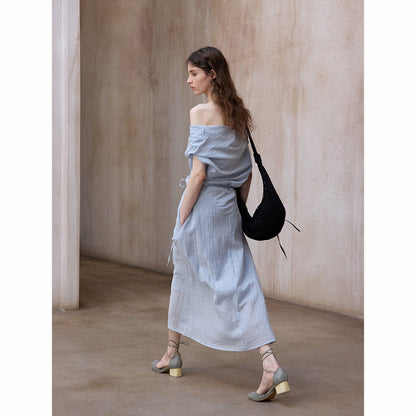 Tencel Off-Shoulder Dress Women Slim Fit Tube Top Long Irregular Hem