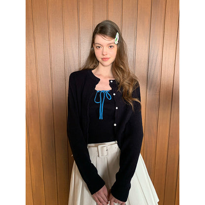 Simple and versatile single-breasted long-sleeved knitted cardigan