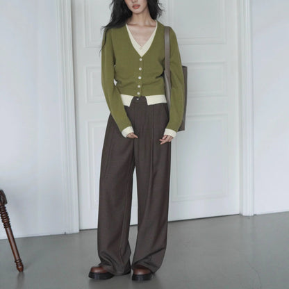 Green Layered Look Knit Cardigan | Women's Slim Spring Sweater Top