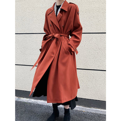 Spring and autumn new drape British style loose double-breasted medium and long knee trench coat women