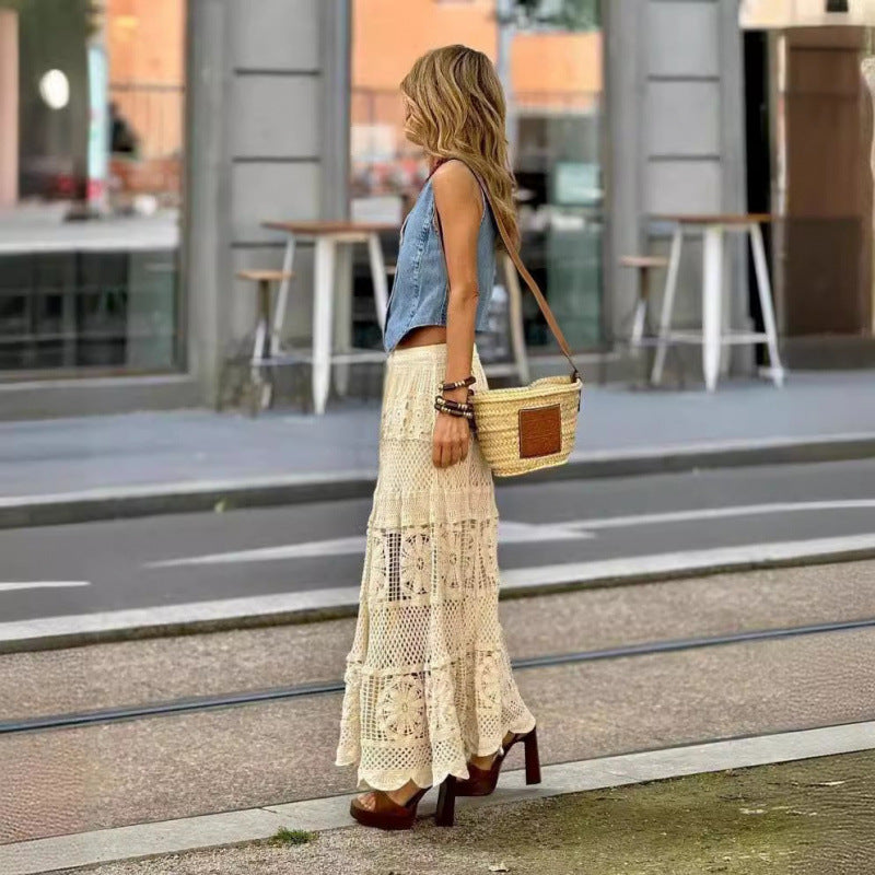 New lace lace skeleton knitted skirt