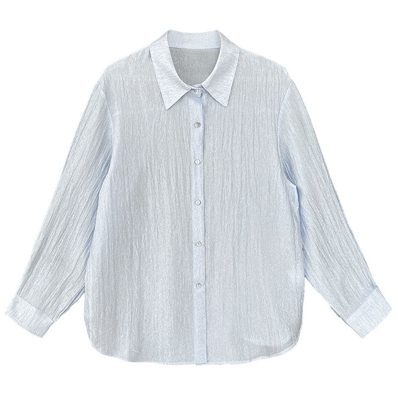 Korean simple texture glossy see-through shirt women's summer new sunscreen pearlescent cardigan jacket