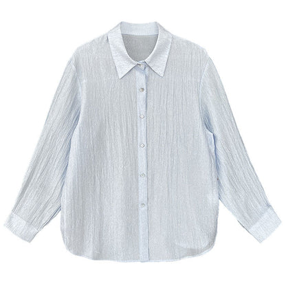 Korean simple texture glossy see-through shirt women's summer new sunscreen pearlescent cardigan jacket