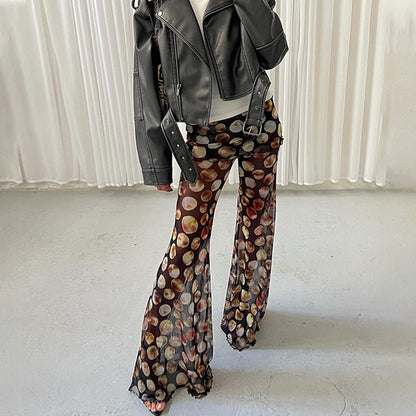 High-Waisted Mesh Print Pants