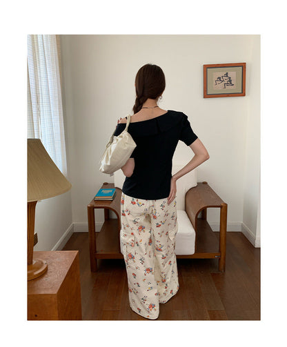 Gentle temperament design diagonal shoulder collar waist shirt
