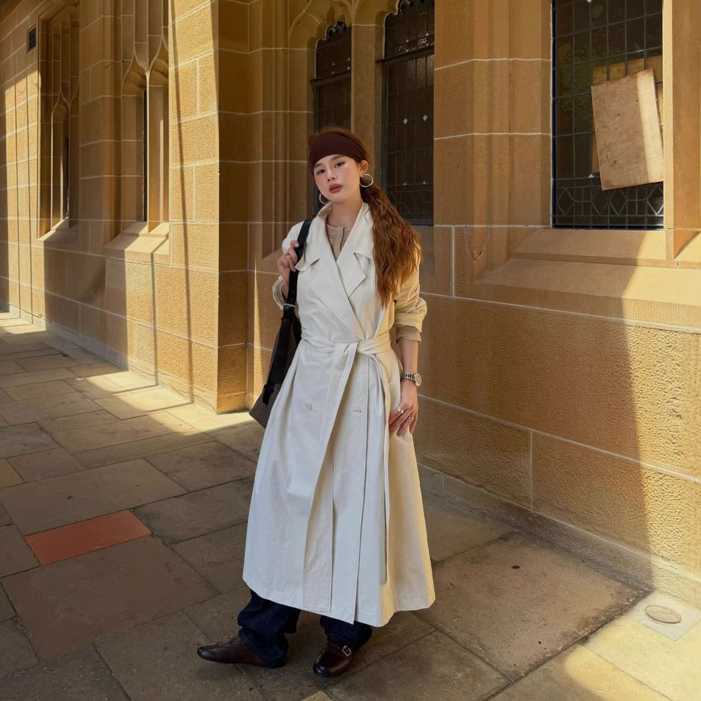 Fashion temperament long trench coat