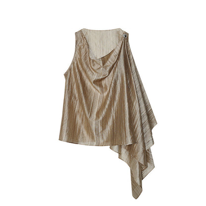 Spring and summer French style foreign style niche fold loose swing neck sleeveless sling