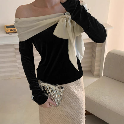 Chic Sweet Sexy Long Sleeve Bow Top