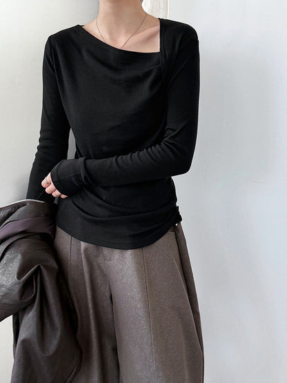 Slash shoulder design pleated bottoming shirt