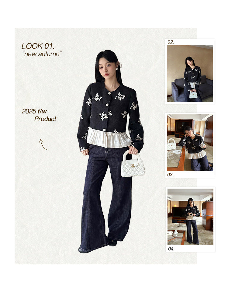 Age-reducing embroidery contrasting color splicing cotton-padded thick short jacket