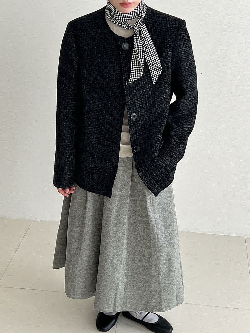 Korean round neck small fragrant jacket for women's autumn new heavy industry high-end tweed short suit