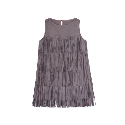 Bohemian temperament heavy industry fringed sleeveless vest dress