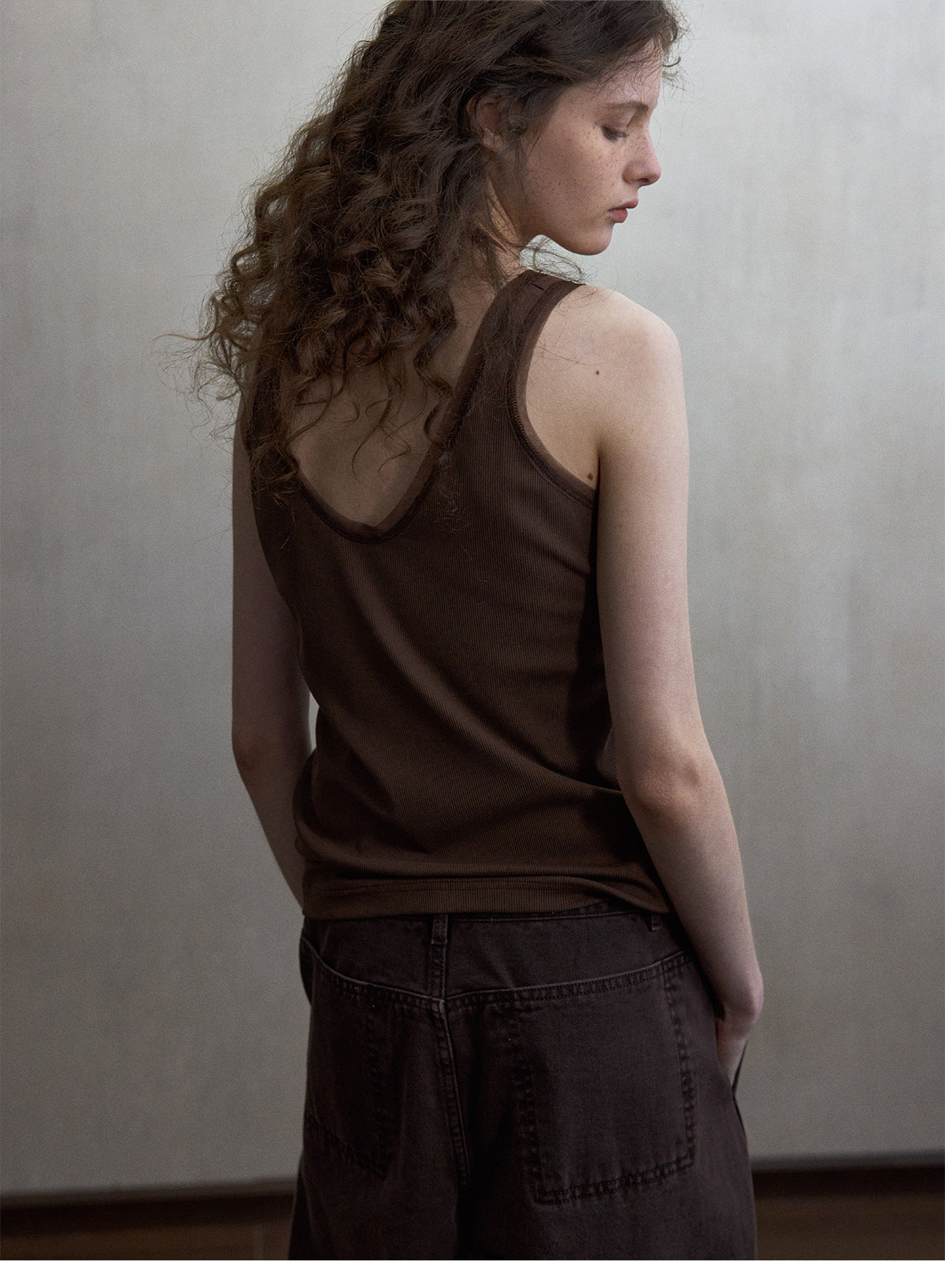 Tencel cotton vest top, mesh tU-neck slim-fitting and thin inner bottoming shirt