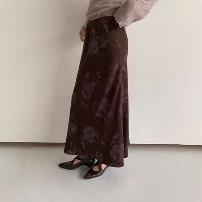Rich and elegant hip-wrapped temperament printed satin skirt for women