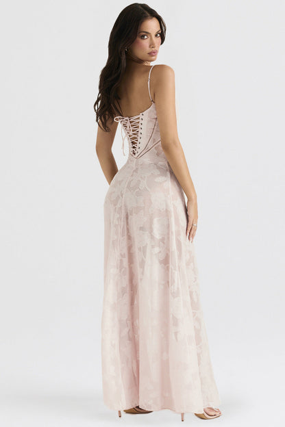 Waist slim French suspender dress one-word neck drawstring lace embroidered dress