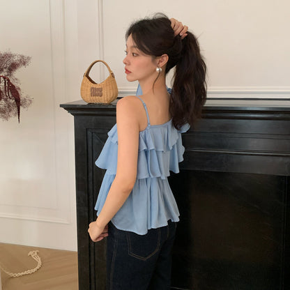 Sweet Irregular Design Tencel Off-Shoulder Suspender Top
