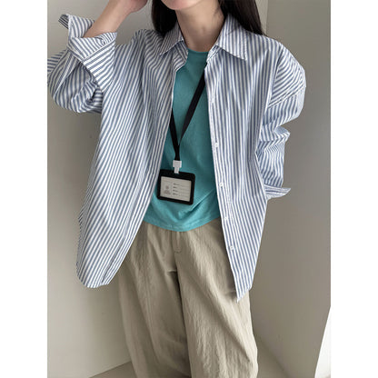 Simple loose shoulder casual vertical striped shirt women's 26 spring new high-end top jacket