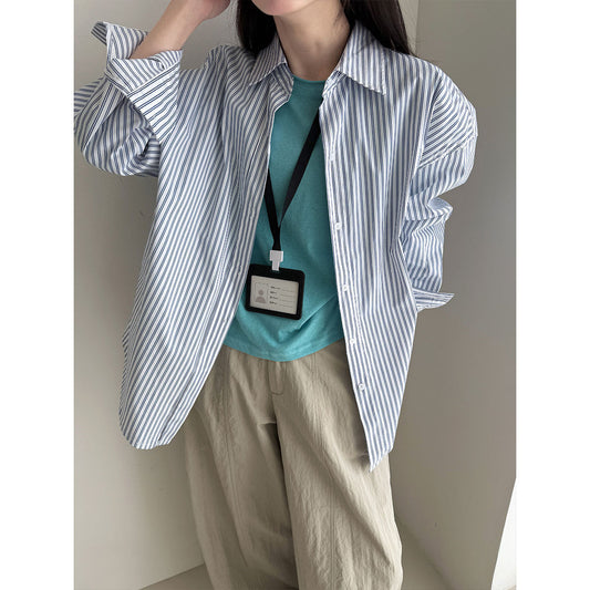 Simple loose shoulder casual vertical striped shirt women's 26 spring new high-end top jacket