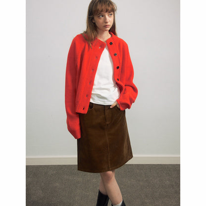 Autumn new casual all-wool stand-up collar simple solid color single-breasted wool cardigan