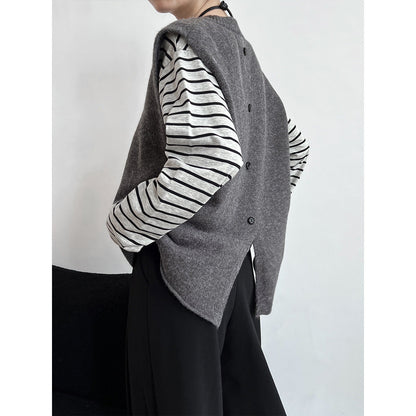 Stacked knitted vest women's autumn new versatile split vest vest sleeveless top