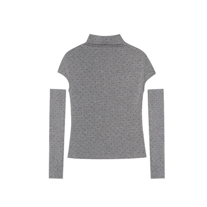 Spice Girl Polka Dot Half Turtleneck Short Sleeve T-Shirt with Sleeves