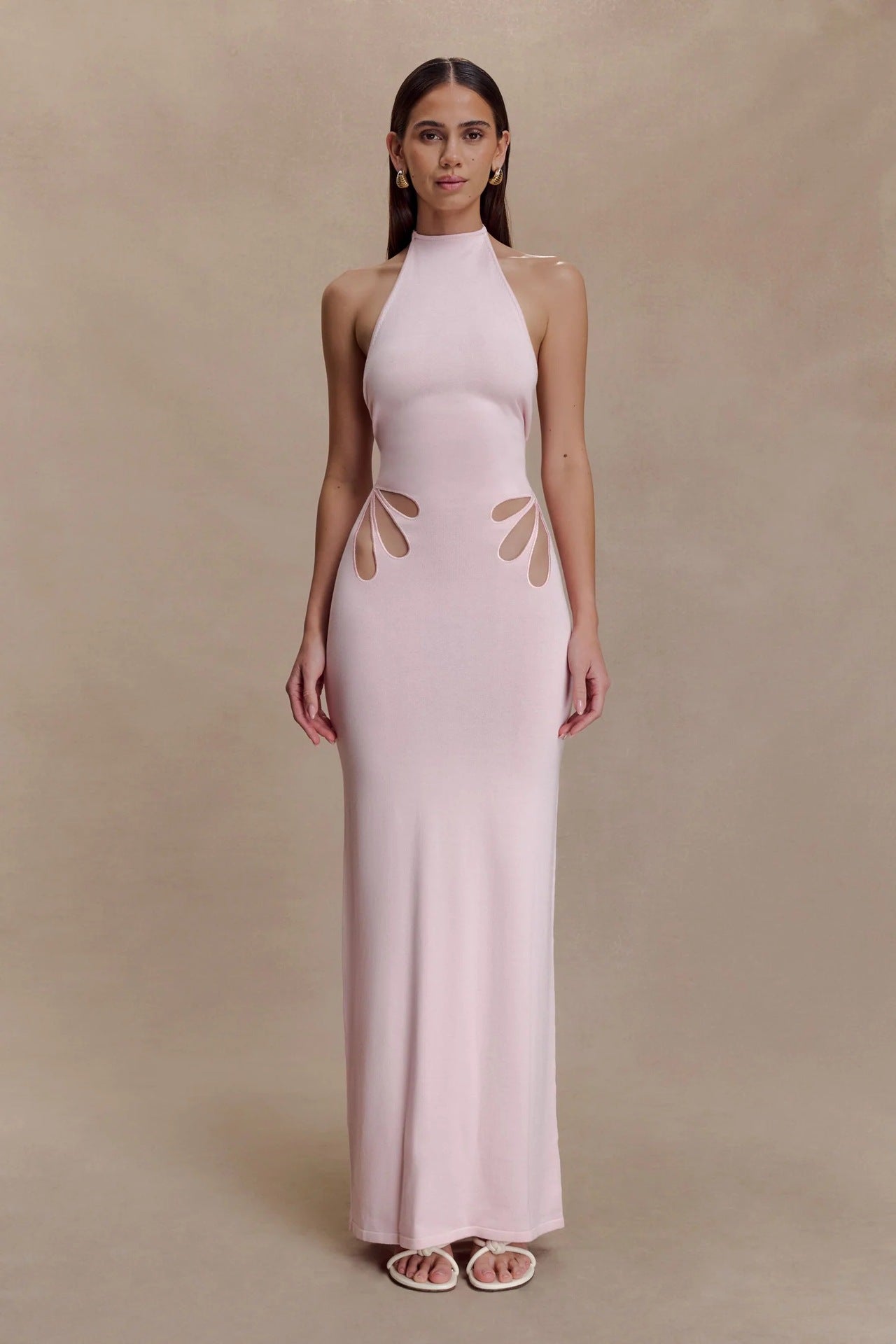 Sexy slim-fit hollowed-out neck-hanging knitted hip-wrapped skirt backless vacation dress