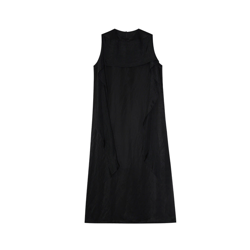 Early spring French celebrity temperament ruffle edge streamer sleeveless dress