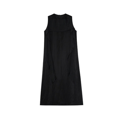 Early spring French celebrity temperament ruffle edge streamer sleeveless dress