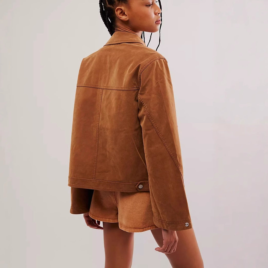 Brown Suede Maillard Jacket Women's Motorcycle Slim Fit Jacket