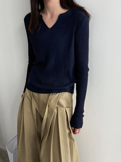 Pit strip knitted sweater women's spring new thin niche bottoming shirt with top T-shirt